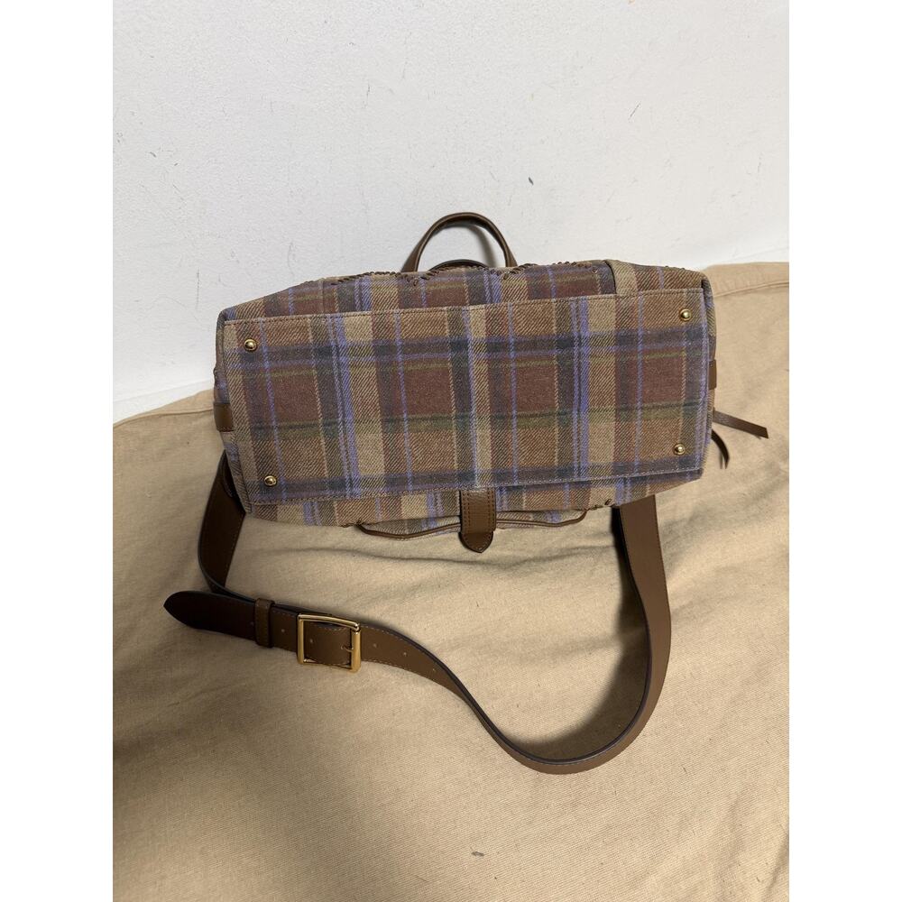 Aimee Satchel Bag Womens Medium Brown Leather Tweed Plaid Top Handle Crossbody - Picture 7 of 14